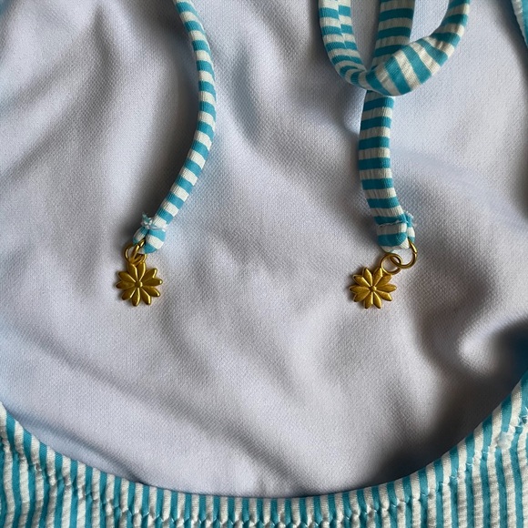 NWT Jessica Simpson One-Piece Scalloped Blue Striped Swimsuit Size XL - Picture 6 of 8